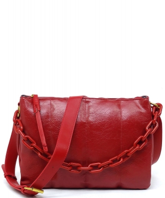 Stripe Quilt Acrylic Chain Link Crossbody Bag CJF113 RED